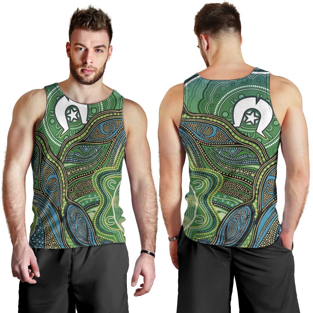 Torres Strait Islands Men Tank Top Indigenous Ocean Wave Dot Green Color