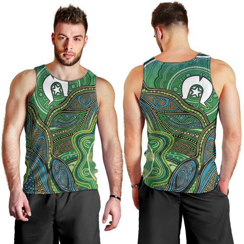 Torres Strait Islands Men Tank Top Indigenous Ocean Wave Dot Green Color