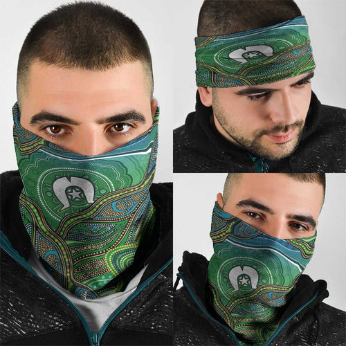 Torres Strait Islands Neck Gaiter Indigenous Ocean Wave Dot Green Color