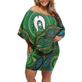 Torres Strait Islands Off Shoulder Short Dress Indigenous Ocean Wave Dot Green Color