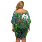 Torres Strait Islands Off Shoulder Short Dress Indigenous Ocean Wave Dot Green Color