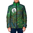 Torres Strait Islands Padded Jacket Indigenous Ocean Wave Dot Green Color