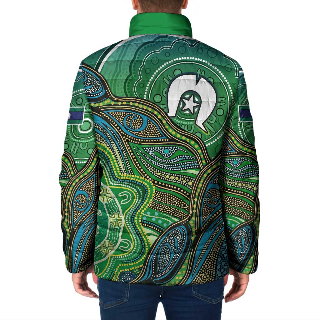 Torres Strait Islands Padded Jacket Indigenous Ocean Wave Dot Green Color