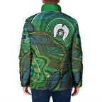 Torres Strait Islands Padded Jacket Indigenous Ocean Wave Dot Green Color