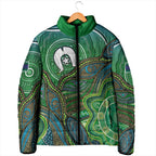 Torres Strait Islands Padded Jacket Indigenous Ocean Wave Dot Green Color