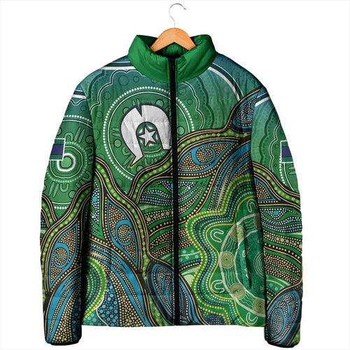 Torres Strait Islands Padded Jacket Indigenous Ocean Wave Dot Green Color