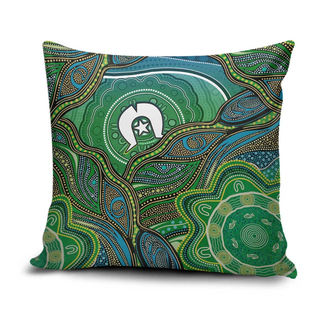Torres Strait Islands Pillow Cover Indigenous Ocean Wave Dot Green Color