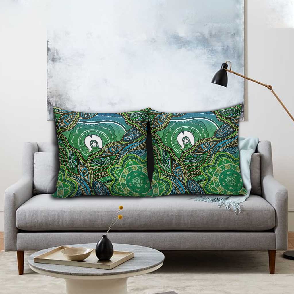 Torres Strait Islands Pillow Cover Indigenous Ocean Wave Dot Green Color