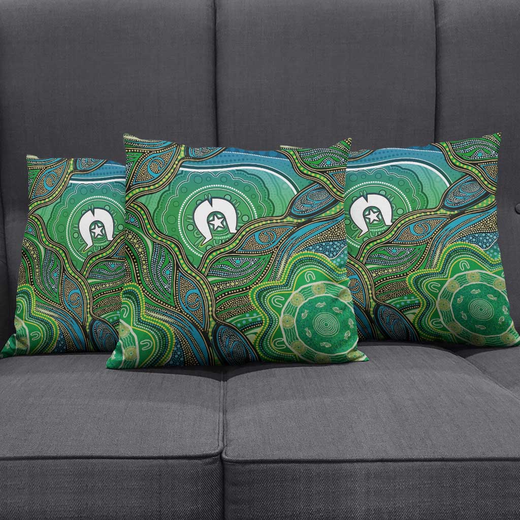 Torres Strait Islands Pillow Cover Indigenous Ocean Wave Dot Green Color