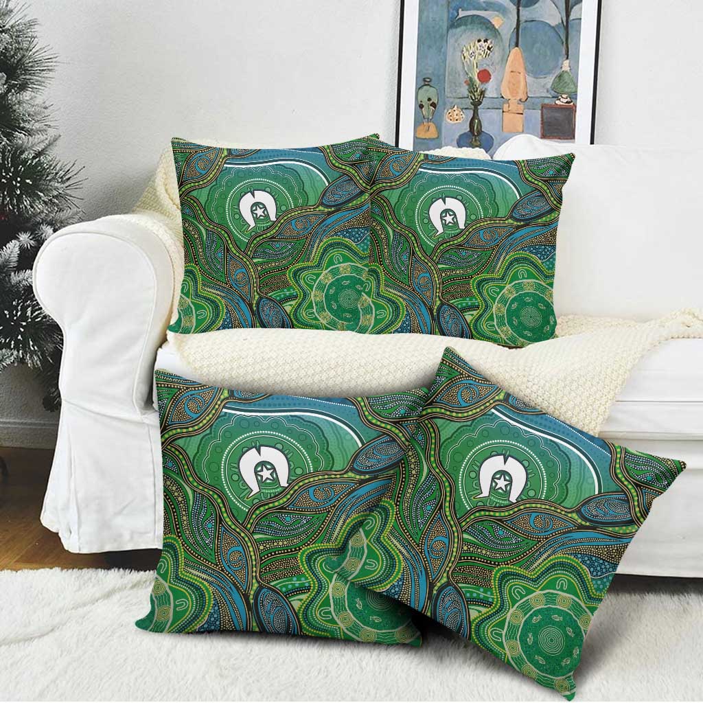 Torres Strait Islands Pillow Cover Indigenous Ocean Wave Dot Green Color
