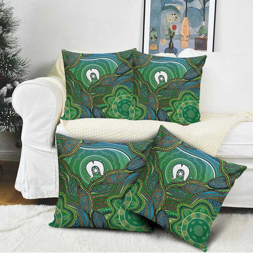 Torres Strait Islands Pillow Cover Indigenous Ocean Wave Dot Green Color