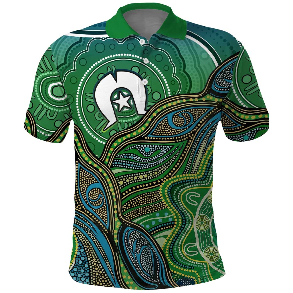 Torres Strait Islands Polo Shirt Indigenous Ocean Wave Dot Green Color