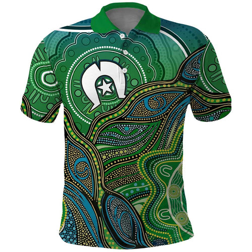 Torres Strait Islands Polo Shirt Indigenous Ocean Wave Dot Green Color
