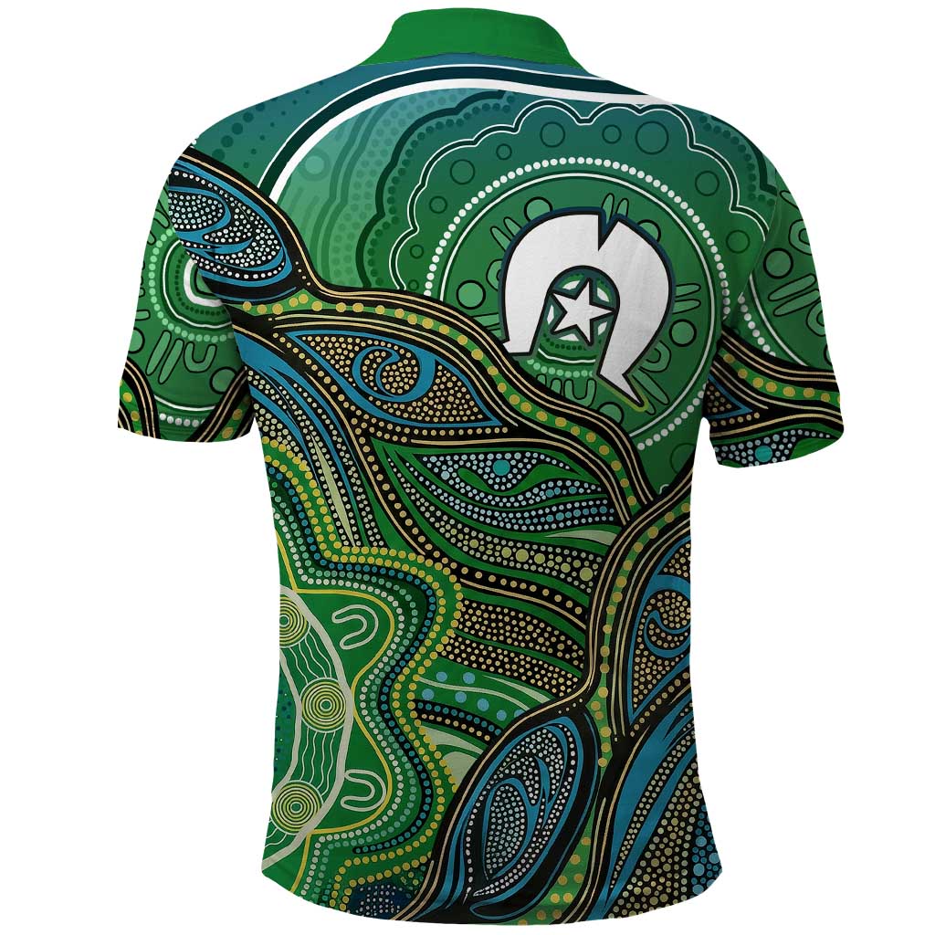 Torres Strait Islands Polo Shirt Indigenous Ocean Wave Dot Green Color