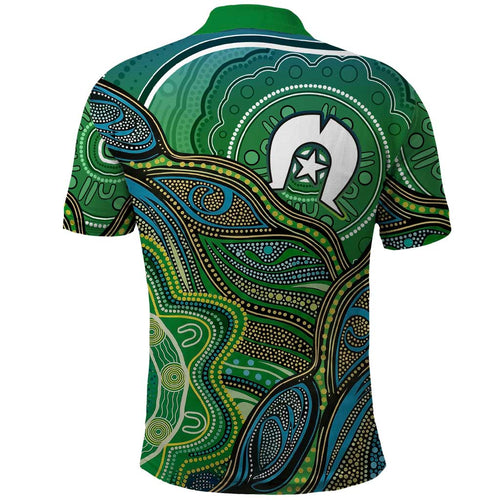 Torres Strait Islands Polo Shirt Indigenous Ocean Wave Dot Green Color
