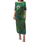 Torres Strait Islands Puletasi Indigenous Ocean Wave Dot Green Color