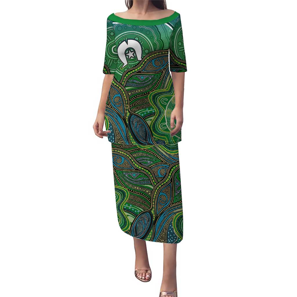 Torres Strait Islands Puletasi Indigenous Ocean Wave Dot Green Color