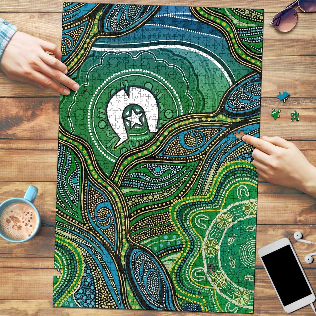 Torres Strait Islands Puzzle Indigenous Ocean Wave Dot Green Color