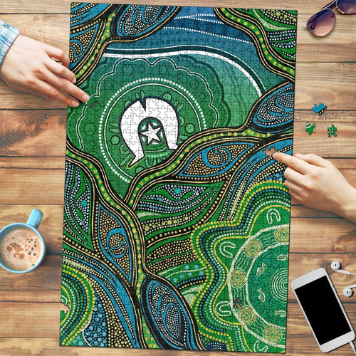 Torres Strait Islands Puzzle Indigenous Ocean Wave Dot Green Color