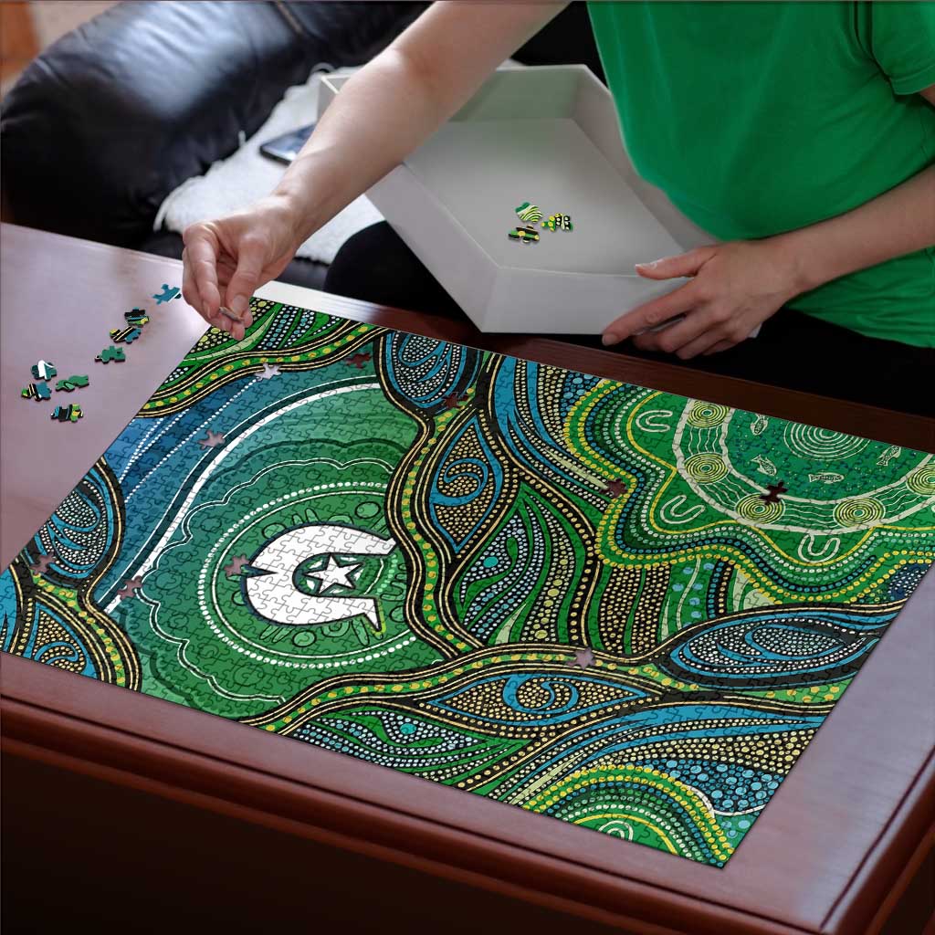 Torres Strait Islands Puzzle Indigenous Ocean Wave Dot Green Color