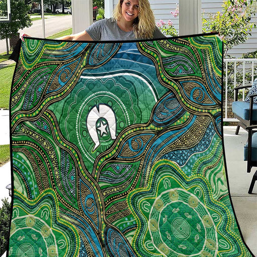 Torres Strait Islands Quilt Indigenous Ocean Wave Dot Green Color