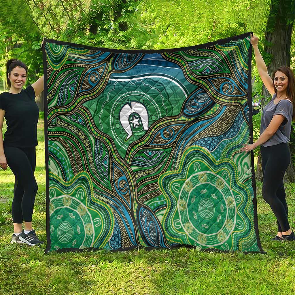 Torres Strait Islands Quilt Indigenous Ocean Wave Dot Green Color