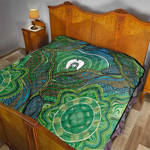 Torres Strait Islands Quilt Indigenous Ocean Wave Dot Green Color