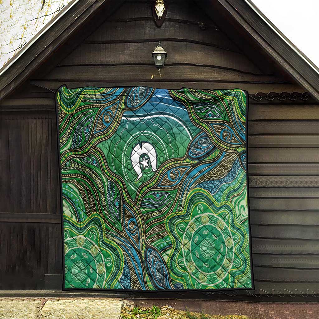 Torres Strait Islands Quilt Indigenous Ocean Wave Dot Green Color
