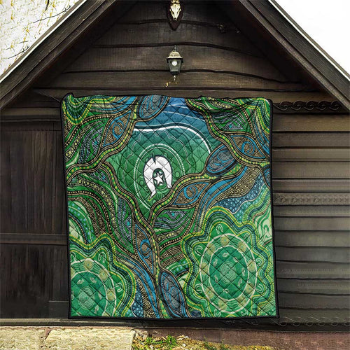 Torres Strait Islands Quilt Indigenous Ocean Wave Dot Green Color
