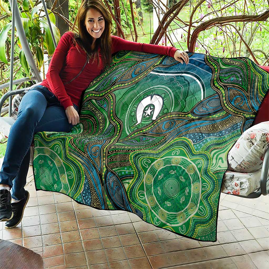 Torres Strait Islands Quilt Indigenous Ocean Wave Dot Green Color