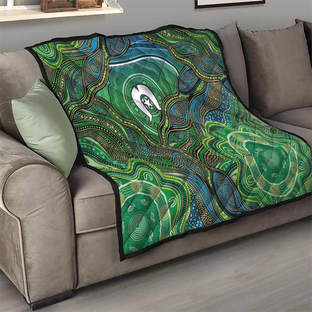 Torres Strait Islands Quilt Indigenous Ocean Wave Dot Green Color