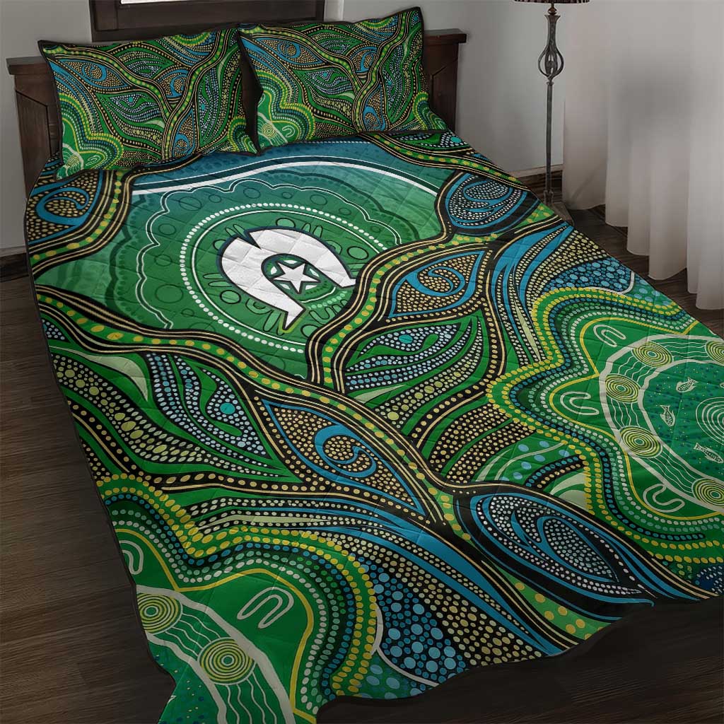 Torres Strait Islands Quilt Bed Set Indigenous Ocean Wave Dot Green Color