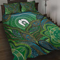 Torres Strait Islands Quilt Bed Set Indigenous Ocean Wave Dot Green Color