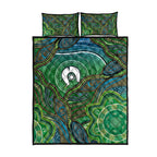 Torres Strait Islands Quilt Bed Set Indigenous Ocean Wave Dot Green Color