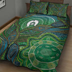 Torres Strait Islands Quilt Bed Set Indigenous Ocean Wave Dot Green Color