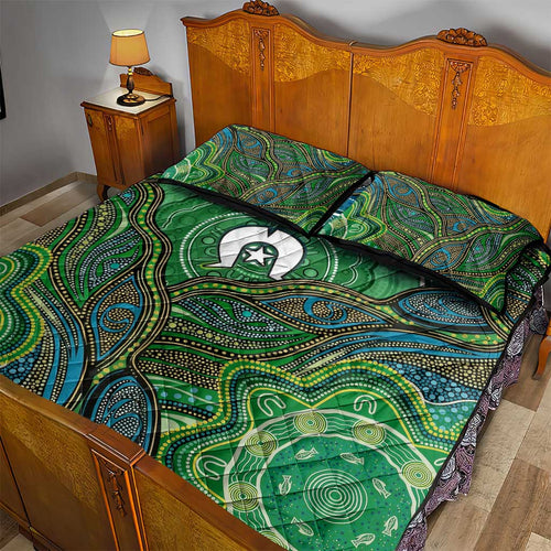 Torres Strait Islands Quilt Bed Set Indigenous Ocean Wave Dot Green Color