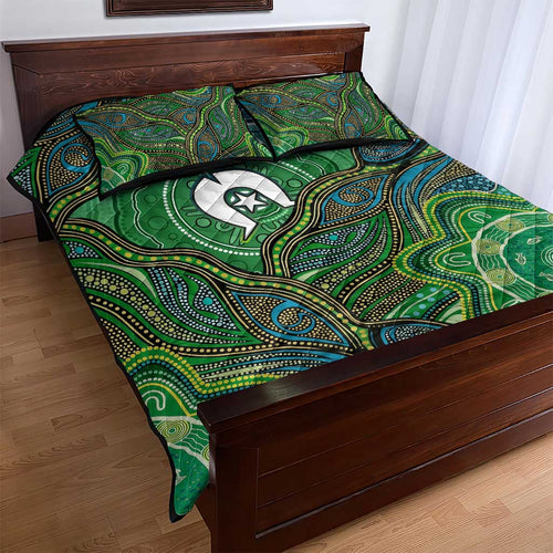 Torres Strait Islands Quilt Bed Set Indigenous Ocean Wave Dot Green Color