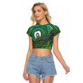 Torres Strait Islands Raglan Cropped T Shirt Indigenous Ocean Wave Dot Green Color