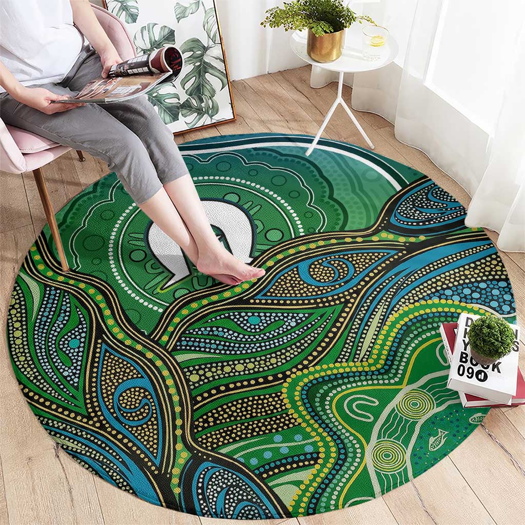Torres Strait Islands Round Carpet Indigenous Ocean Wave Dot Green Color