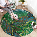 Torres Strait Islands Round Carpet Indigenous Ocean Wave Dot Green Color
