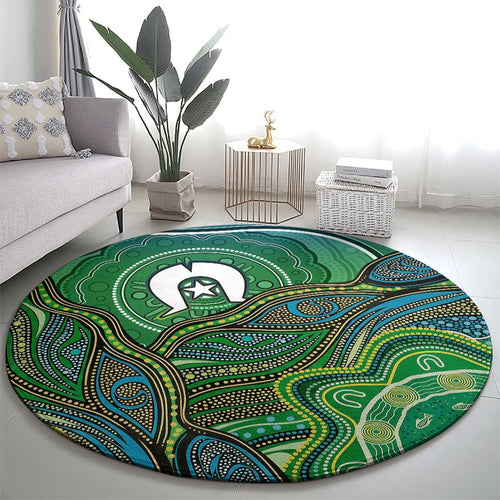 Torres Strait Islands Round Carpet Indigenous Ocean Wave Dot Green Color