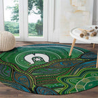 Torres Strait Islands Round Carpet Indigenous Ocean Wave Dot Green Color