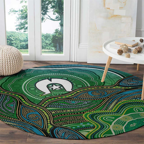 Torres Strait Islands Round Carpet Indigenous Ocean Wave Dot Green Color