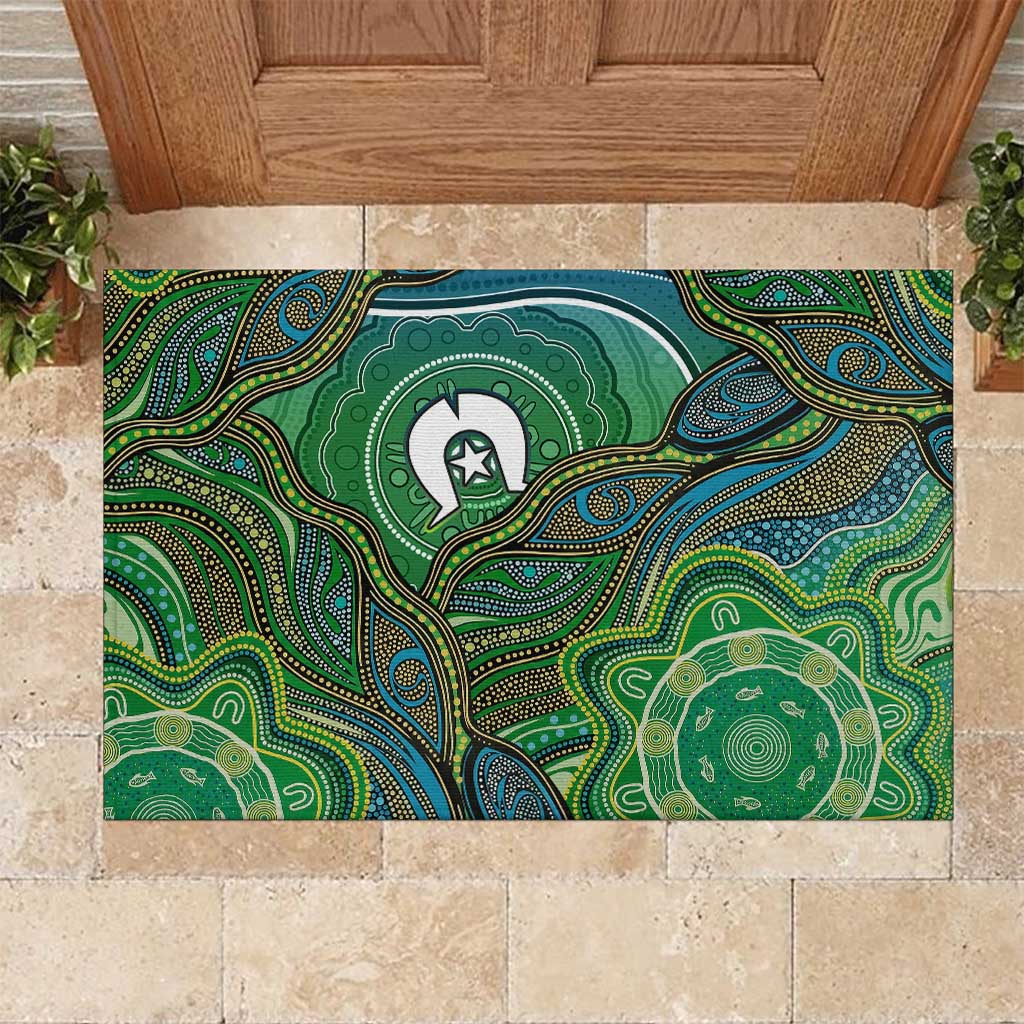 Torres Strait Islands Rubber Doormat Indigenous Ocean Wave Dot Green Color