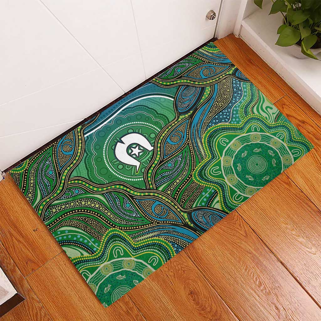Torres Strait Islands Rubber Doormat Indigenous Ocean Wave Dot Green Color