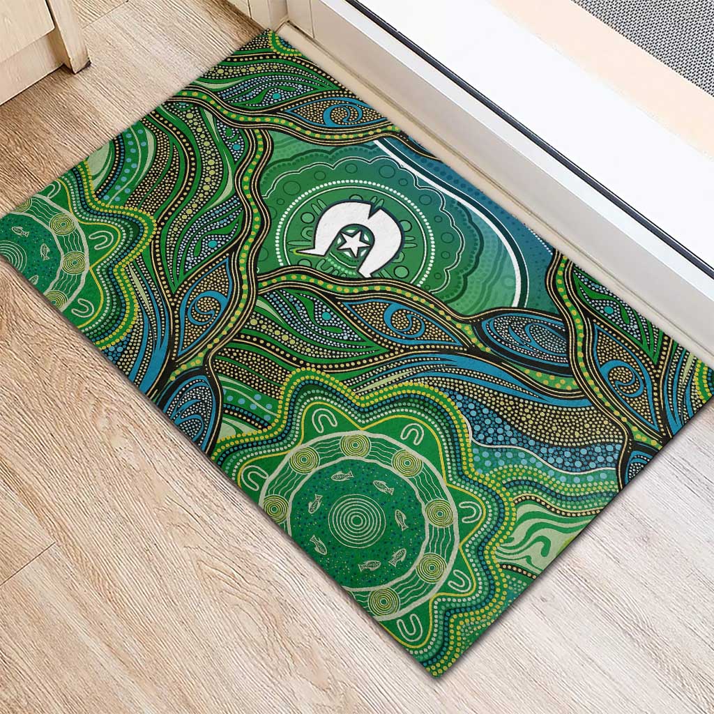 Torres Strait Islands Rubber Doormat Indigenous Ocean Wave Dot Green Color