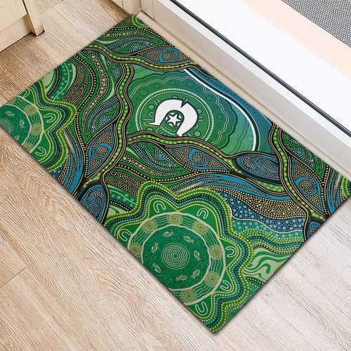 Torres Strait Islands Rubber Doormat Indigenous Ocean Wave Dot Green Color