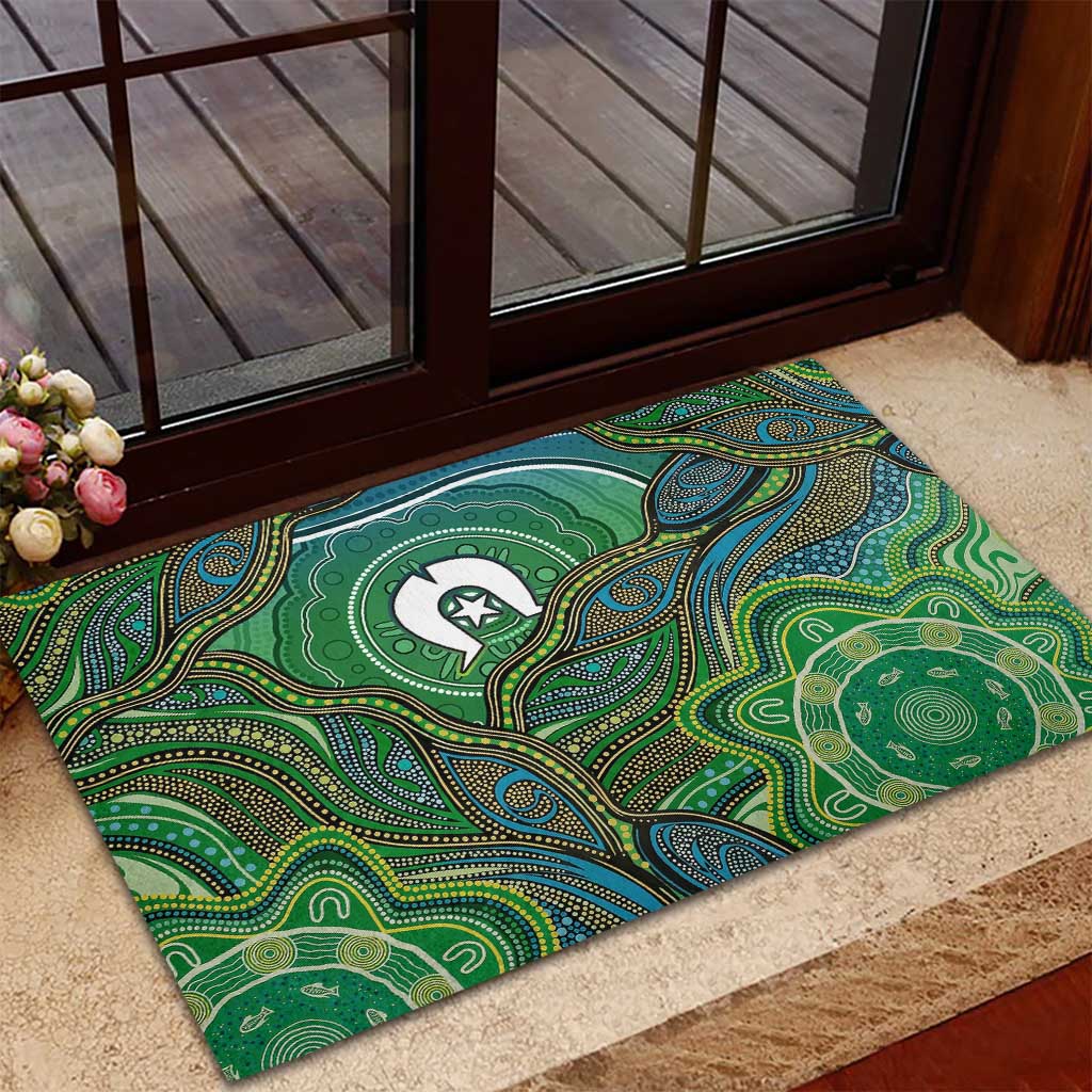 Torres Strait Islands Rubber Doormat Indigenous Ocean Wave Dot Green Color