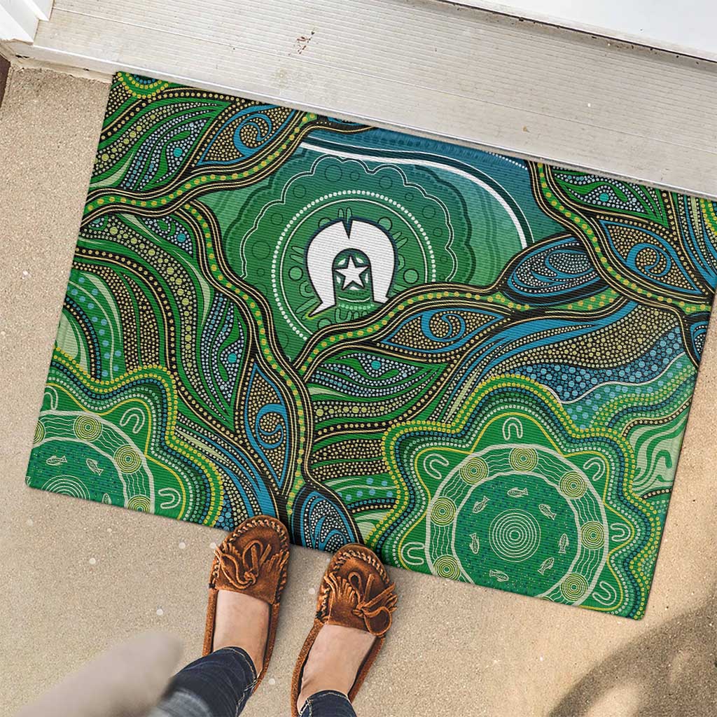 Torres Strait Islands Rubber Doormat Indigenous Ocean Wave Dot Green Color