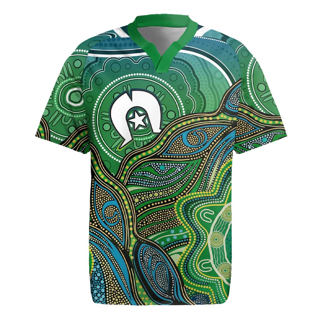 Torres Strait Islands Rugby Jersey Indigenous Ocean Wave Dot Green Color
